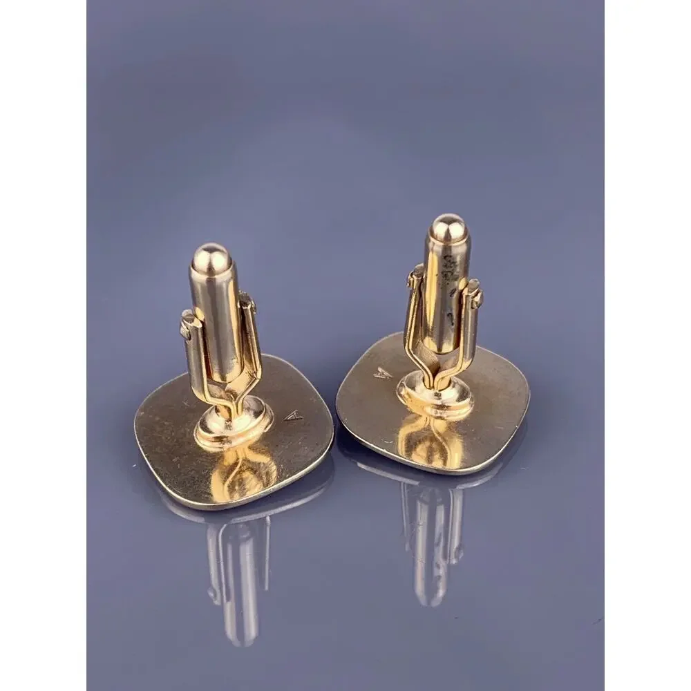 Clover White Rhinestone Cufflinks Gold Tone Etched Drops Square Vintage